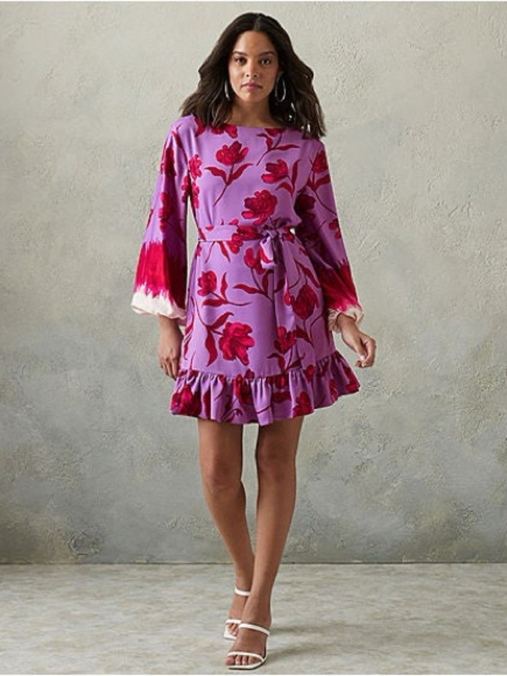 Prabal Gurung Lavender Mini Dress with Red Floral Print